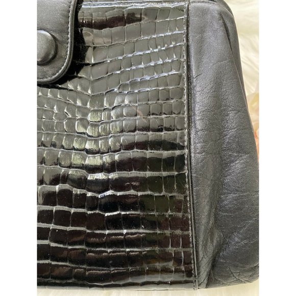Vtg Jennifer Moore Blk Leather Reptile Clutch Bag - Picture 5 of 12